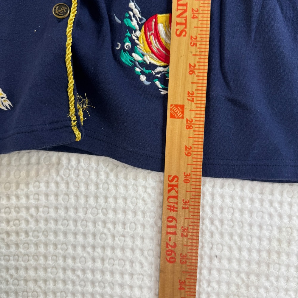Chaus Sport Womens Navy Blue Nautical Embroidered Cotton Cardigan Sweater L - Picture 5 of 9